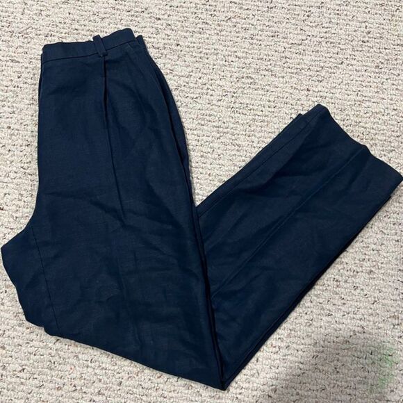 Vintage Liz Claiborne Linen Cotton Kylie Navy Blue High Waist Pleated Pants Sz 8 - Picture 5 of 9